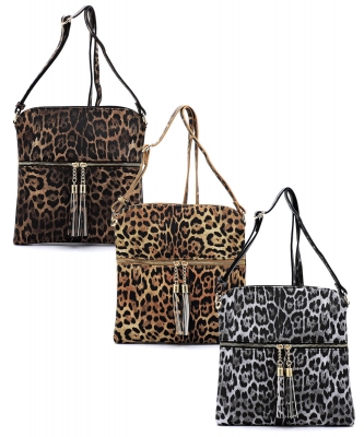 6 Pieces Leopard Zip Tassel Crossbody Bag  LE062